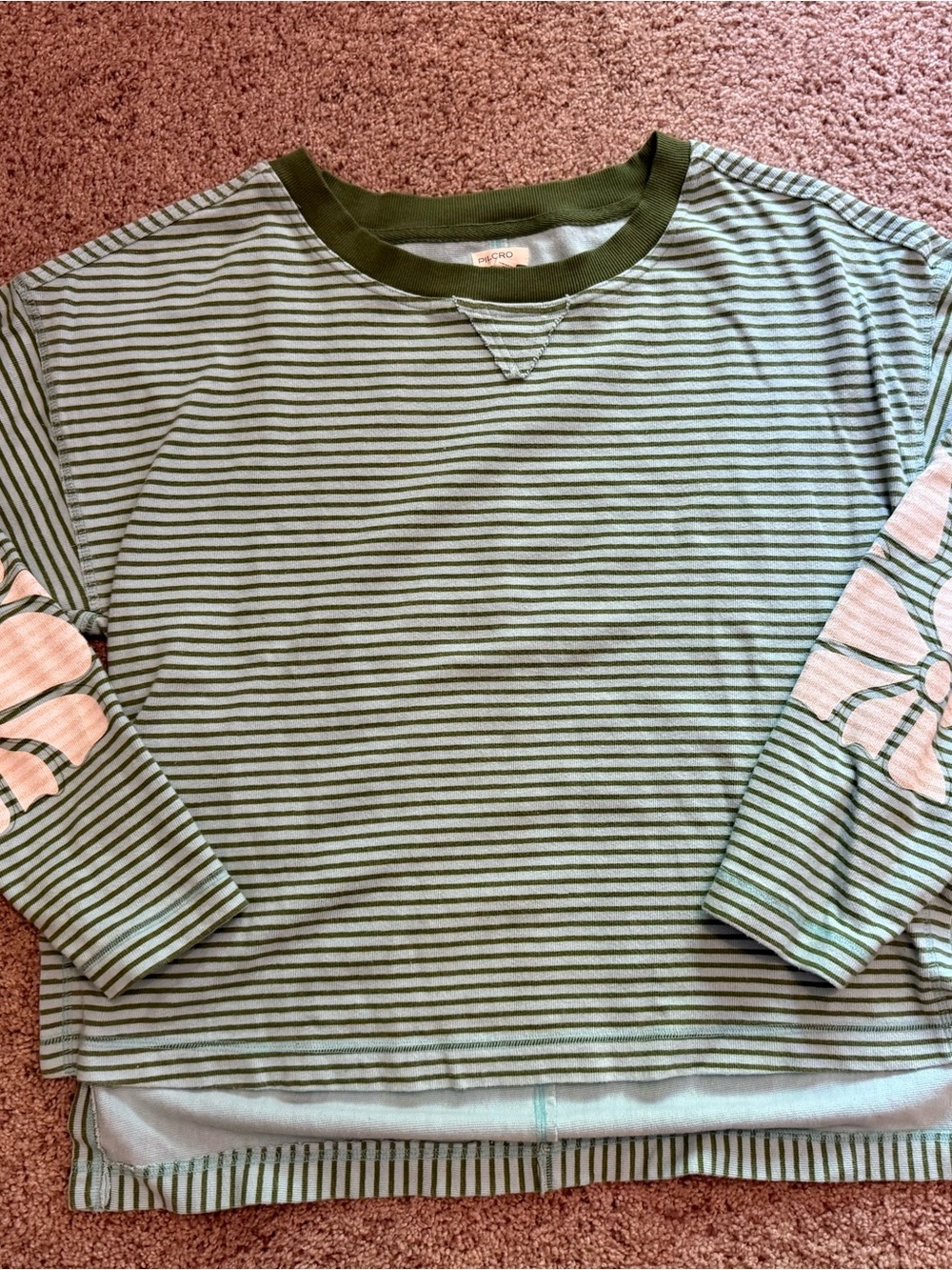 Women’s Picro,Anthropologie Green Striped Long Sleeve Top